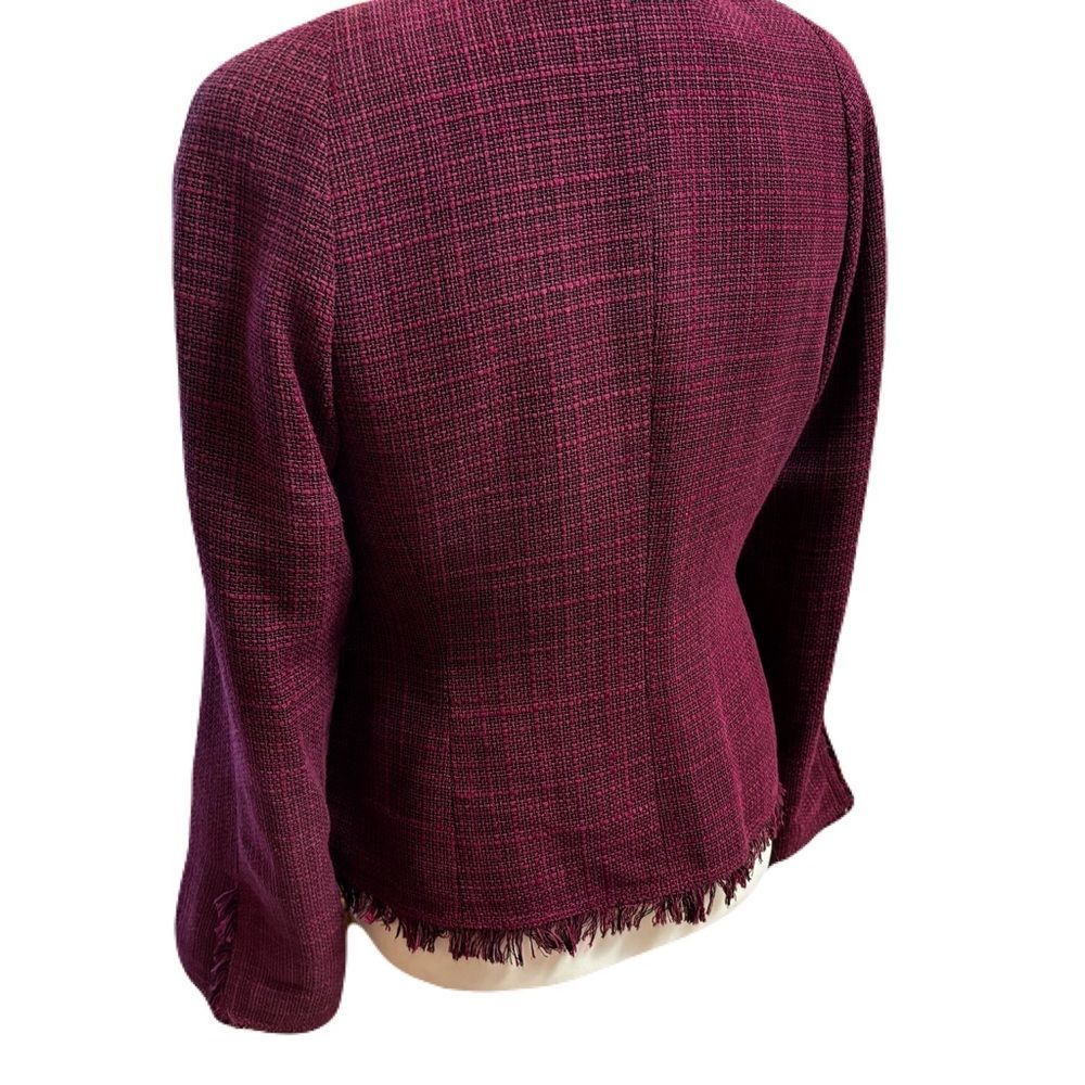 Anne Klein Raspberry & Black Fringe Tweed Blazer | Size 2P | EUC - Picture 6 of 11